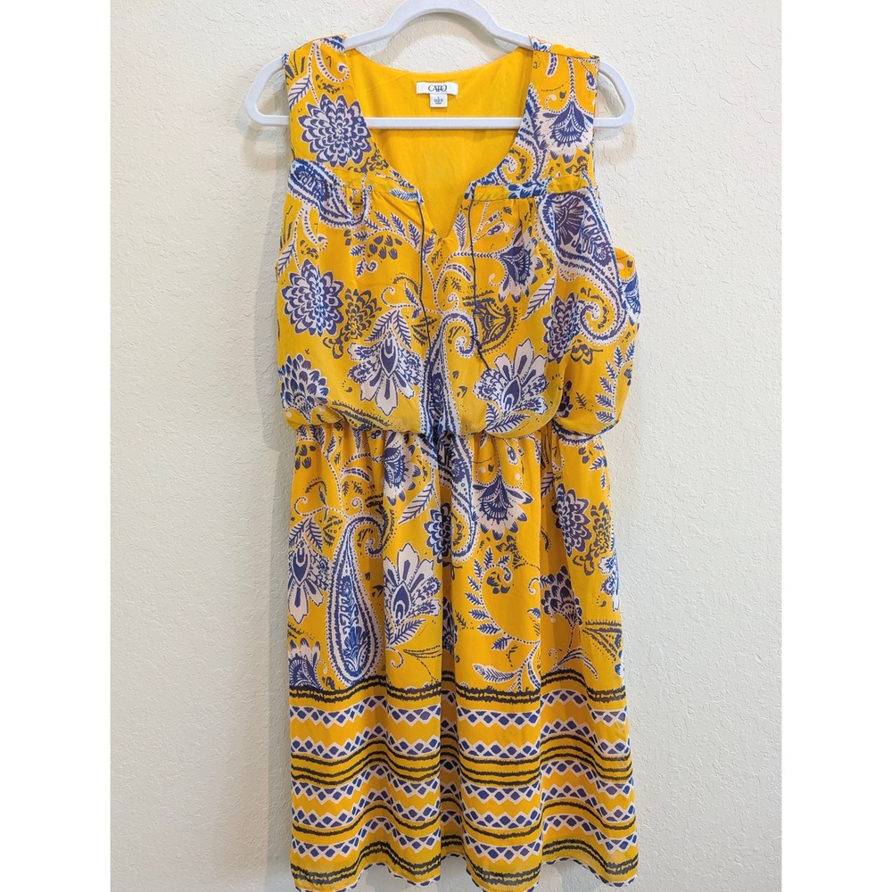 Cato, boho, Sleeveless Blouson Dress Elastic Waist Blue Floral Large